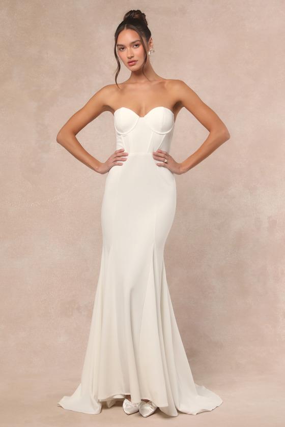 Somerie Ivory Strapless Organza Overlay Maxi Dress Product Image