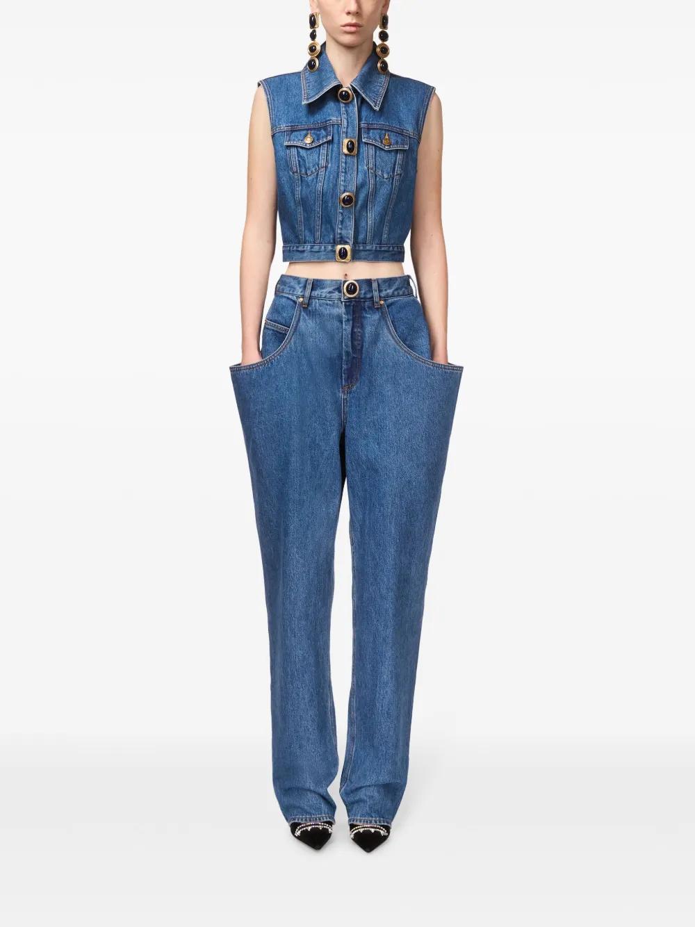 gemstone-embellished denim gilet Product Image
