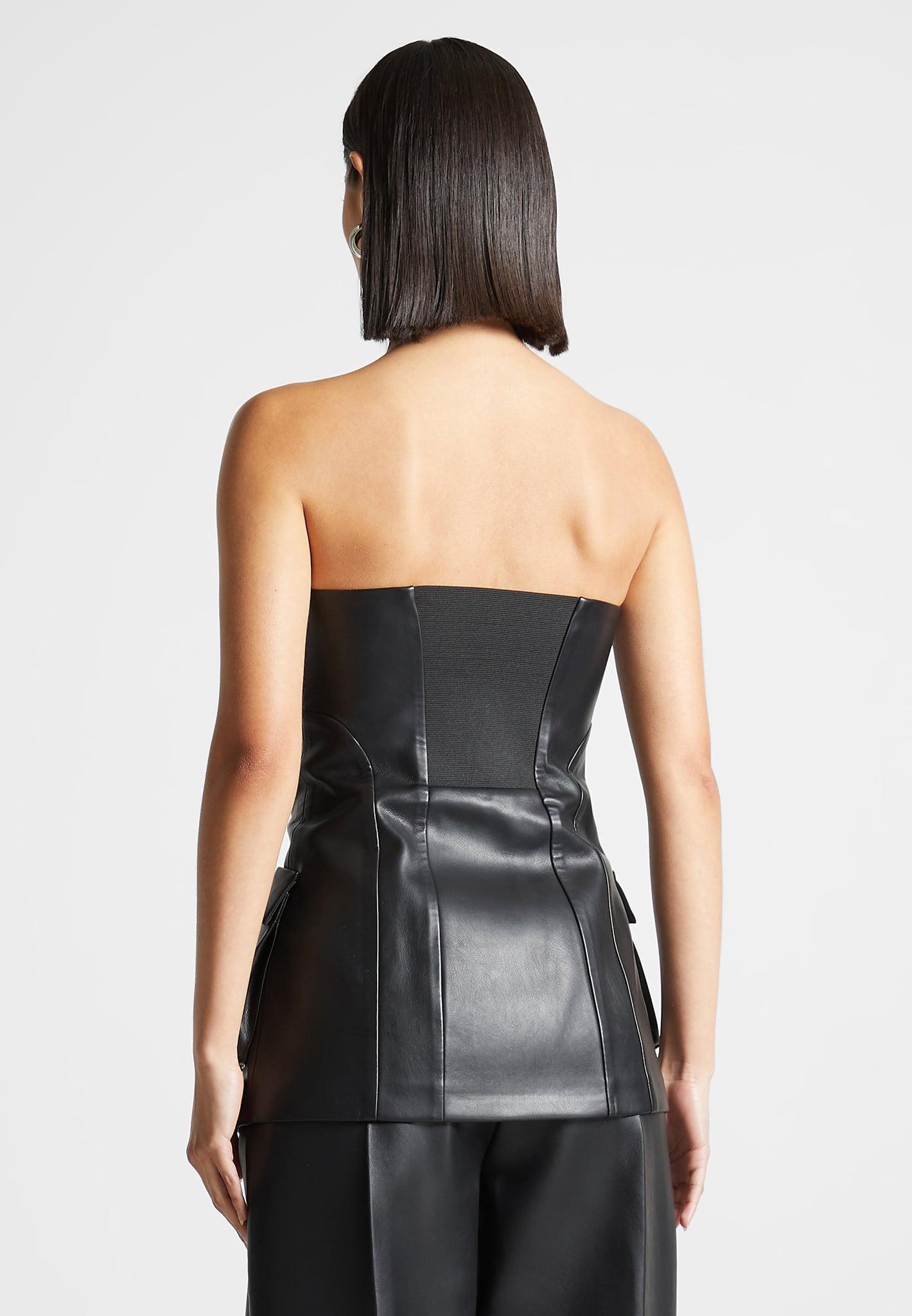 Leather Longline Bandeau Top - Black Female Product Image