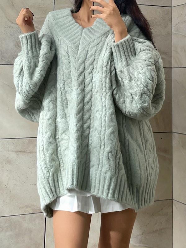 Twist Design V Neck Loose Sweater Product Image