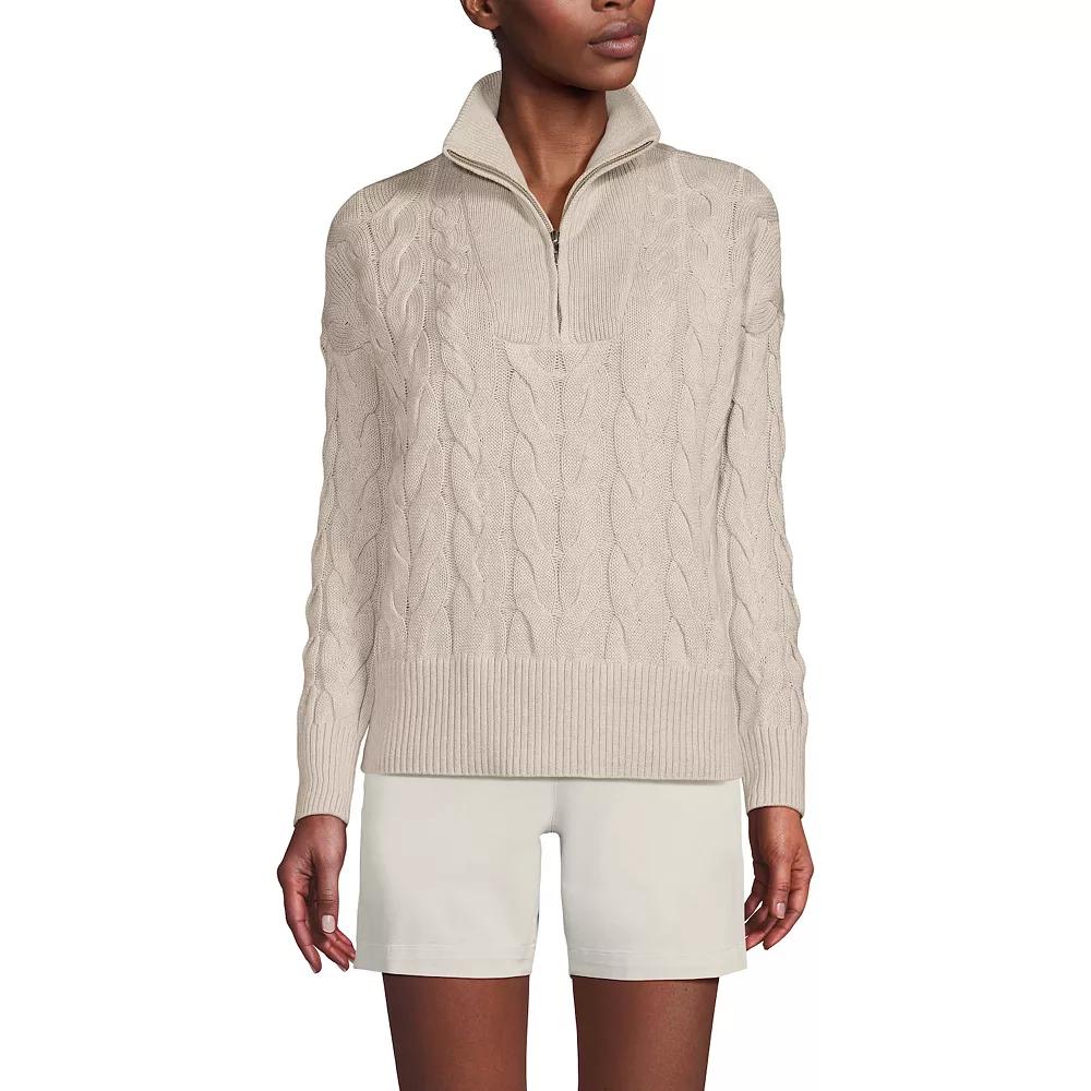 Women's Lands' End Drifter Cable Quarter Zip Sweater, Size: Small, Oatmeal Grey Product Image