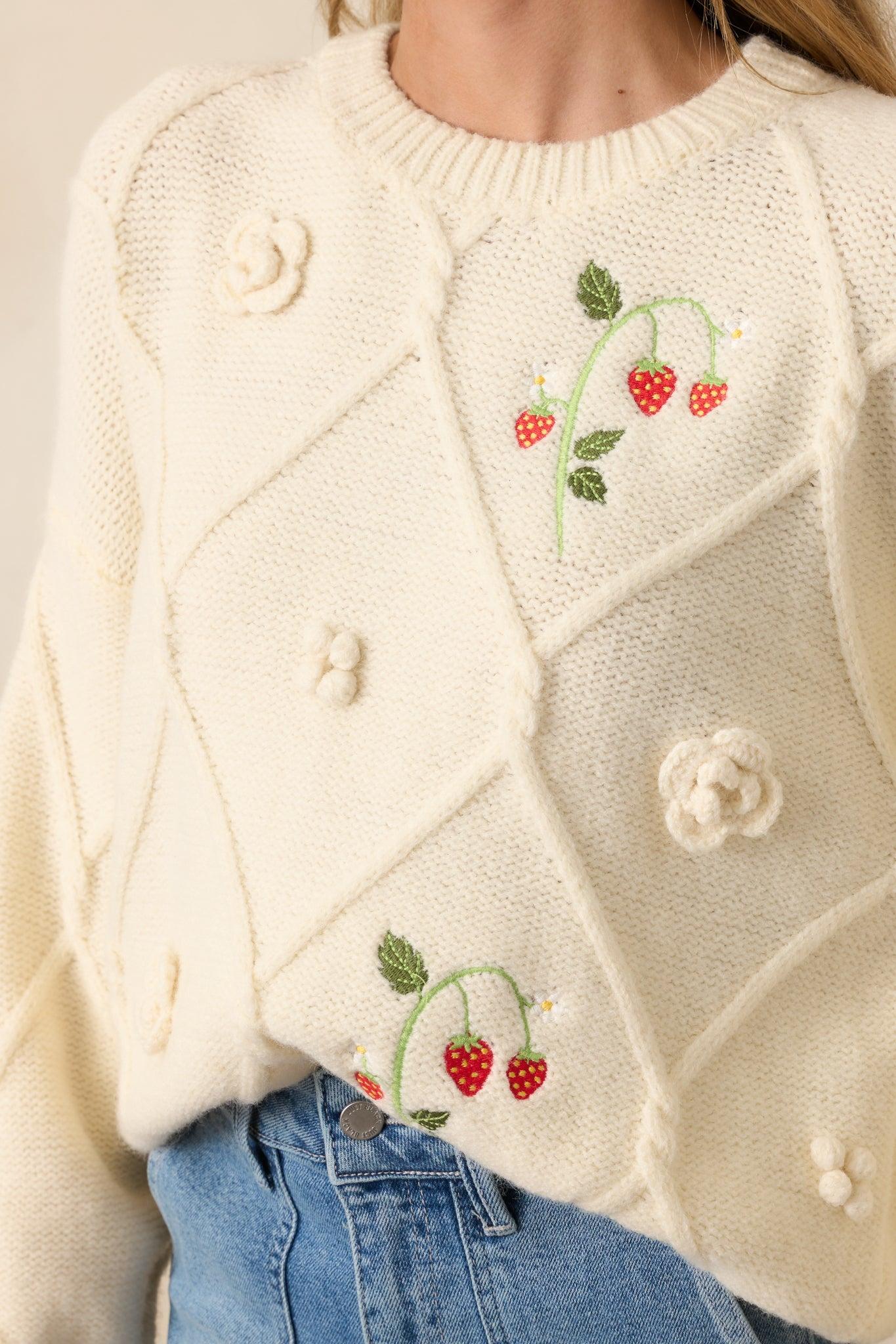 Berry Breeze Ivory Embroidered Sweater Product Image