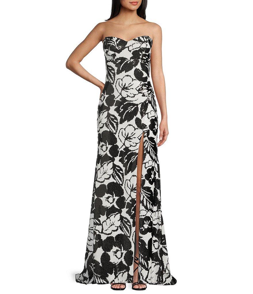 Honey and Rosie Floral Sequin Strapless Mermaid Dress Product Image