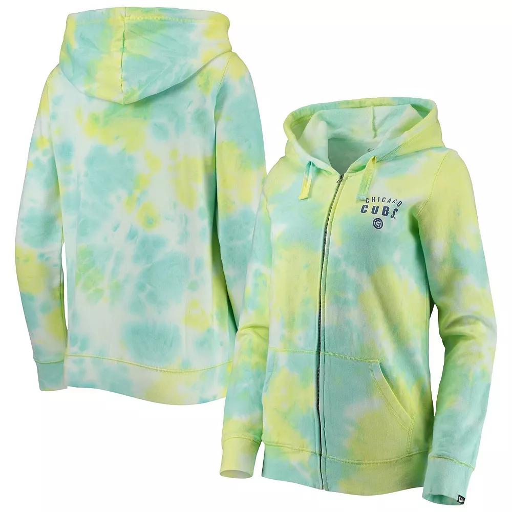 Women's New Era White Chicago Cubs Tie-Dye Full-Zip Hoodie,  Product Image