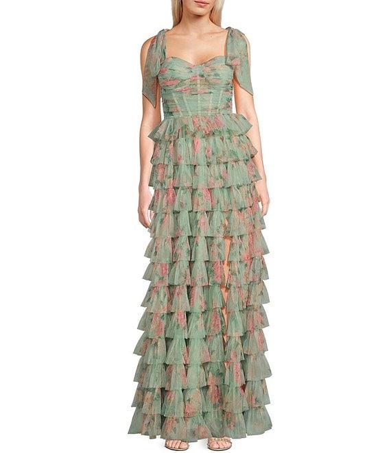 B. Darlin Floral Print Sleeveless Sweetheart Neckline Ruffle Tiered Dress Product Image