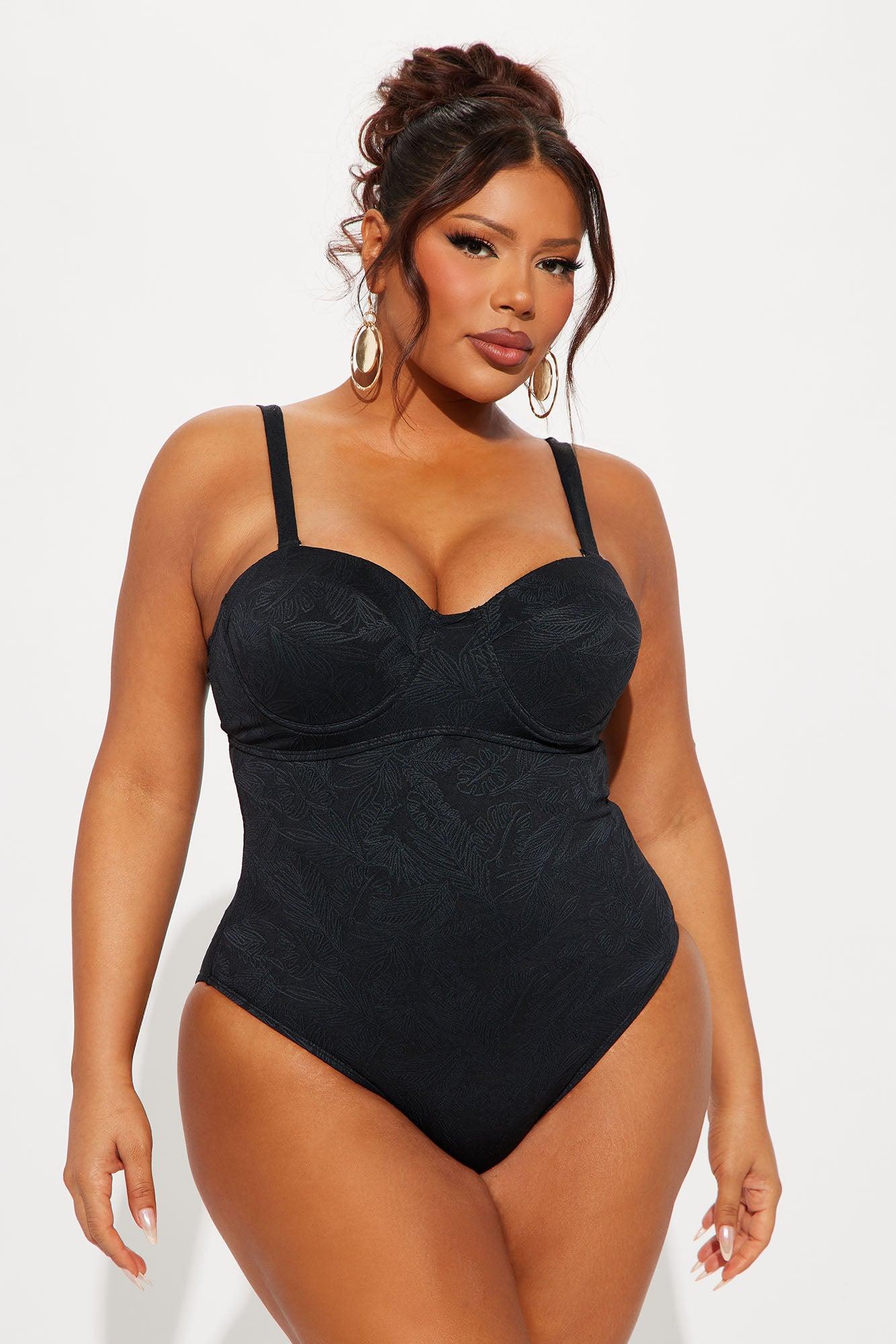 Summer Joy Underwire Textured 1 Piece Swimsuit - Black Product Image