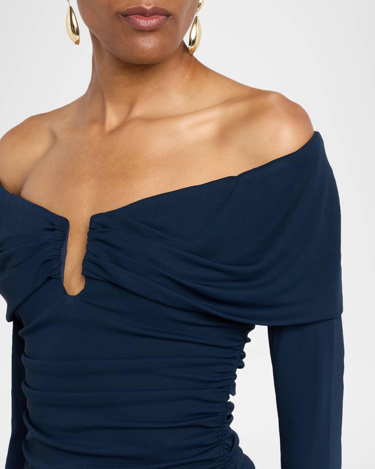 Off-The-Shoulder Ruched Midi Dress Product Image