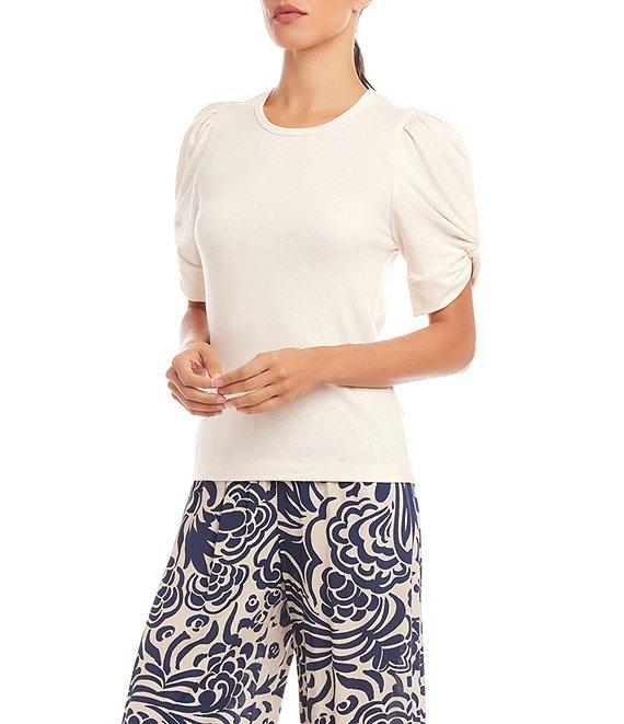 Karen Kane Twisted Short Puff Sleeve Crew Neck Top Product Image