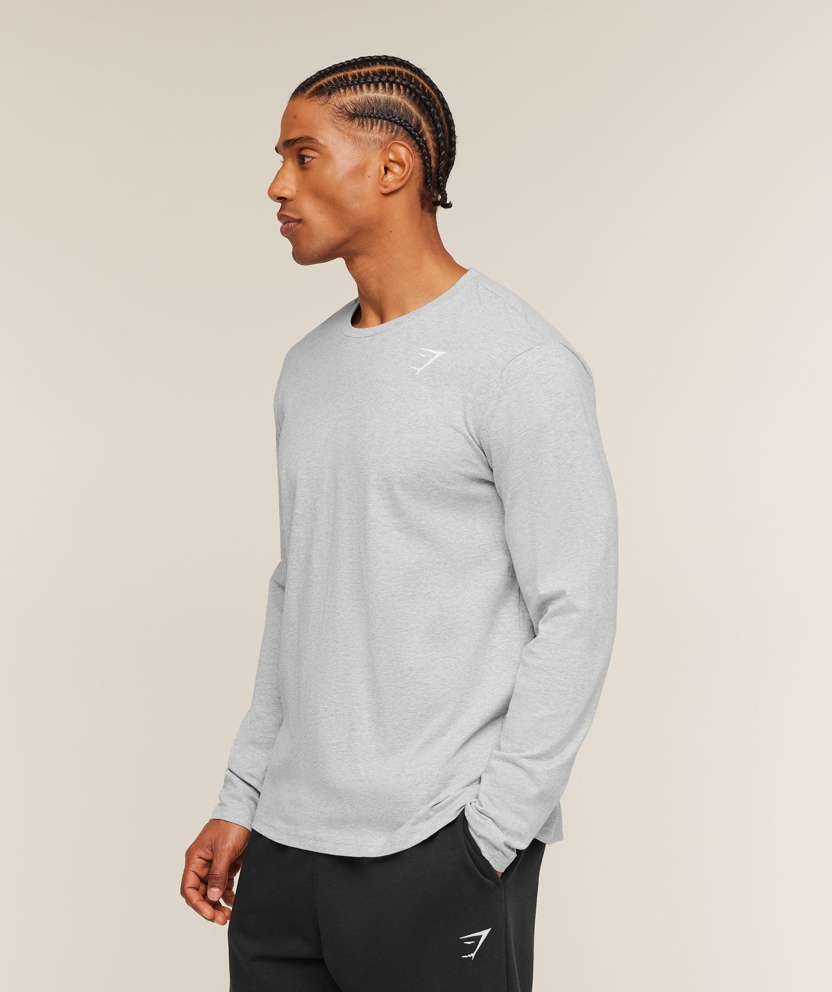 Gymshark Crest Long Sleeve T-Shirt - Light Grey Marl Male Product Image