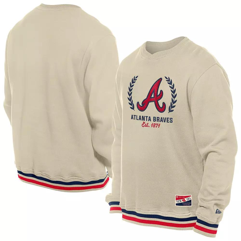 Men's New Era Cream Atlanta Braves Throwback Pullover Sweatshirt,  Product Image