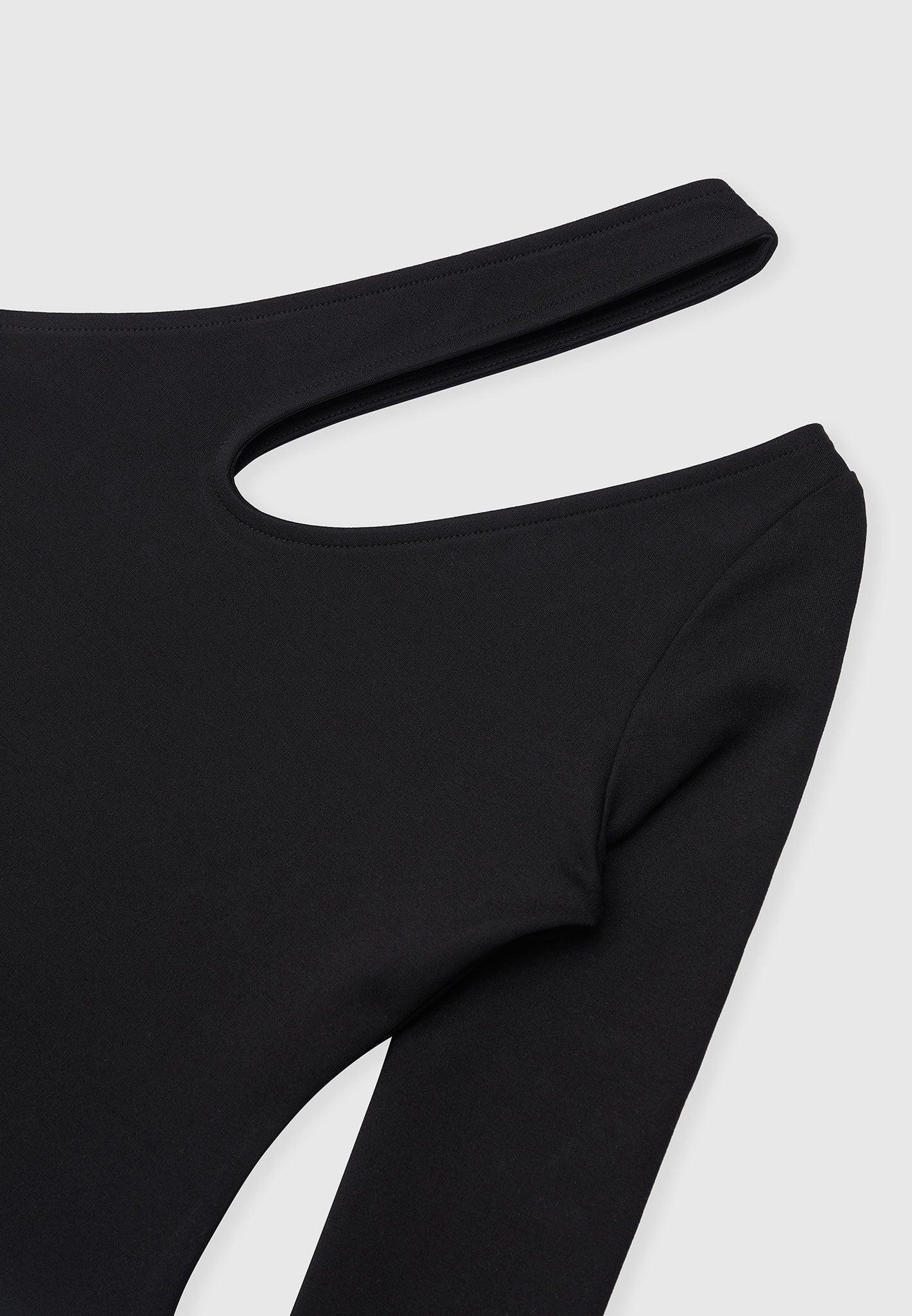 Asymmetric Bodysuit with Leather Sleeve - Black Female Product Image