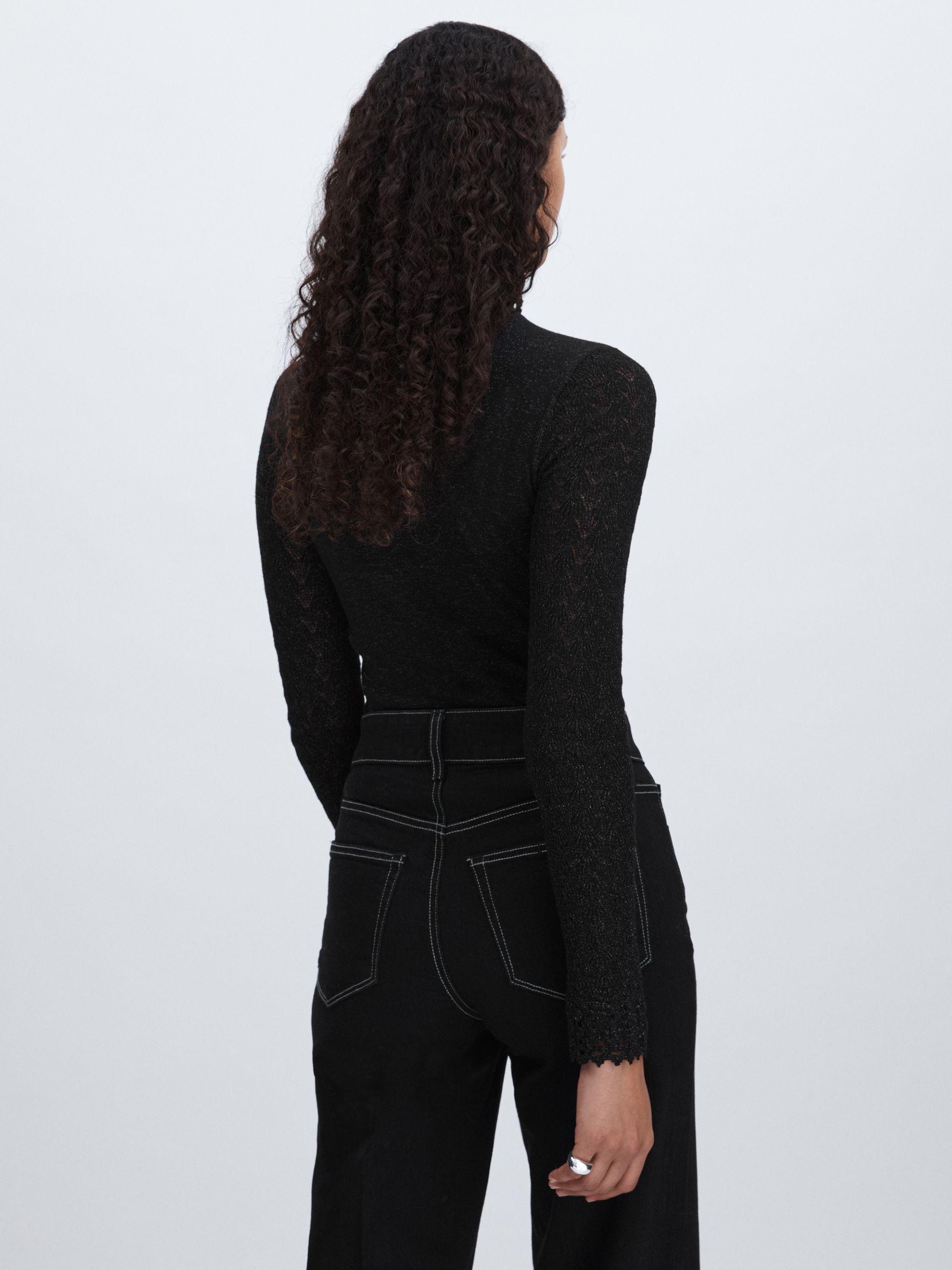 Paige Metallic Thread Pointelle Stitch Top in Black Product Image