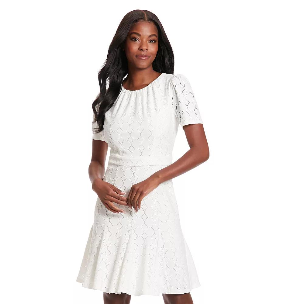 Women's London Times Eyelet Puff Sleeve Godet Mini Dress,  Product Image