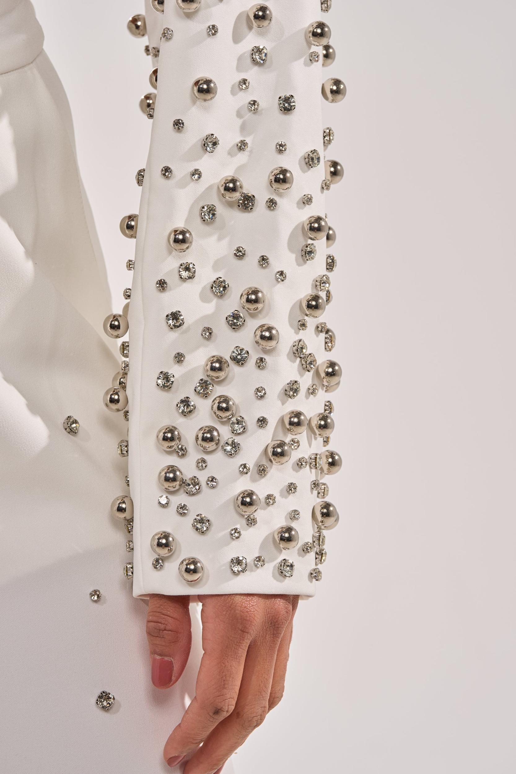 GET CLOSER EMBELLISHED BLAZER IN WHITE Product Image