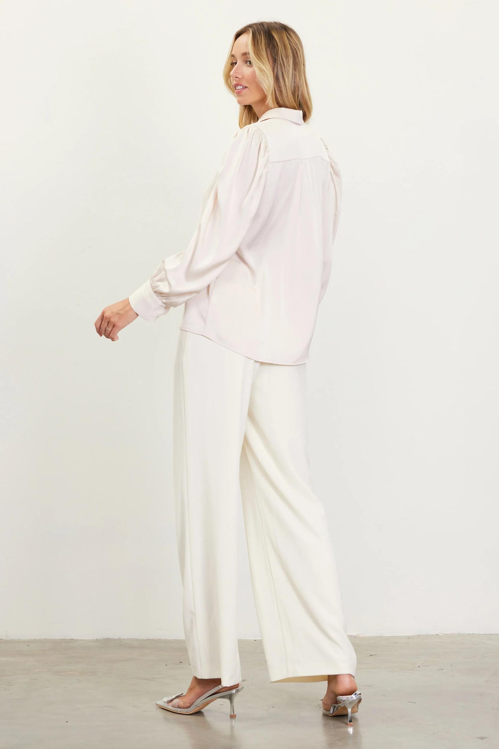 Long Sleeve Puff Shoulder Blouse Product Image