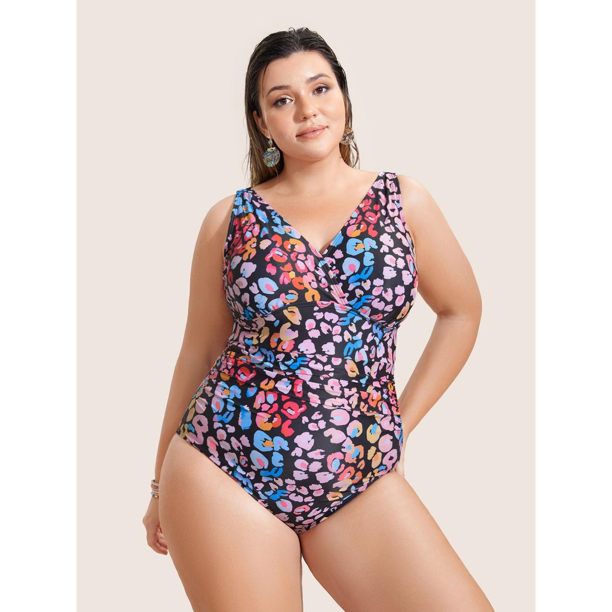 Plus Size Leopard Print Ruched One Piece Swimsuit Women's Swimwear Multicolor Beach Gathered Curve Bathing Suits High stretch One Pieces BloomChic 12/L Product Image