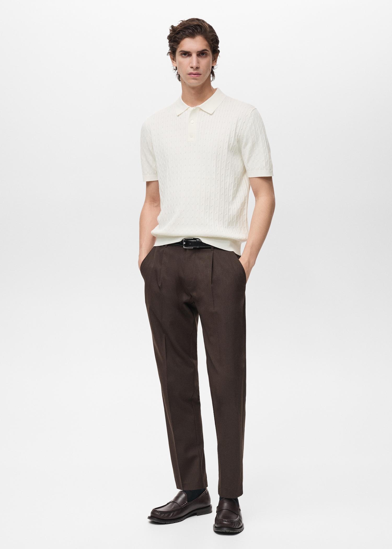 100% cotton braided knitted polo shirt - Men | MANGO USA Product Image