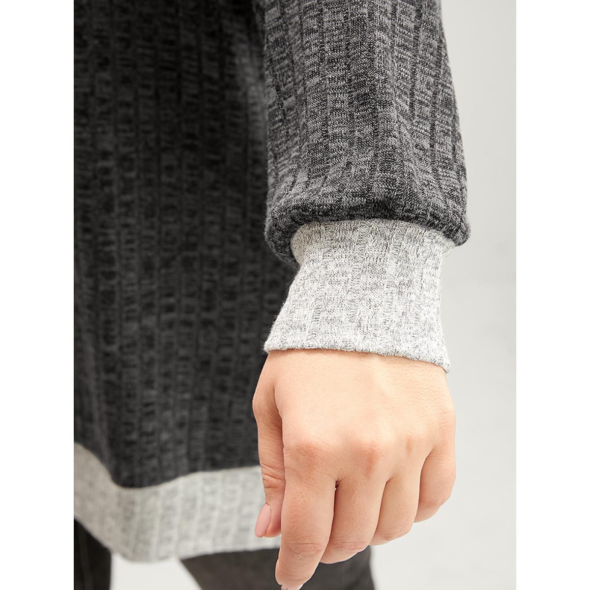 Plus Size Contrast Trim Split Hem Textured V Neck Sweatshirt Women DimGray Casual Patchwork V-neck Dailywear Sweatshirts BloomChic 14-16/1X Product Image