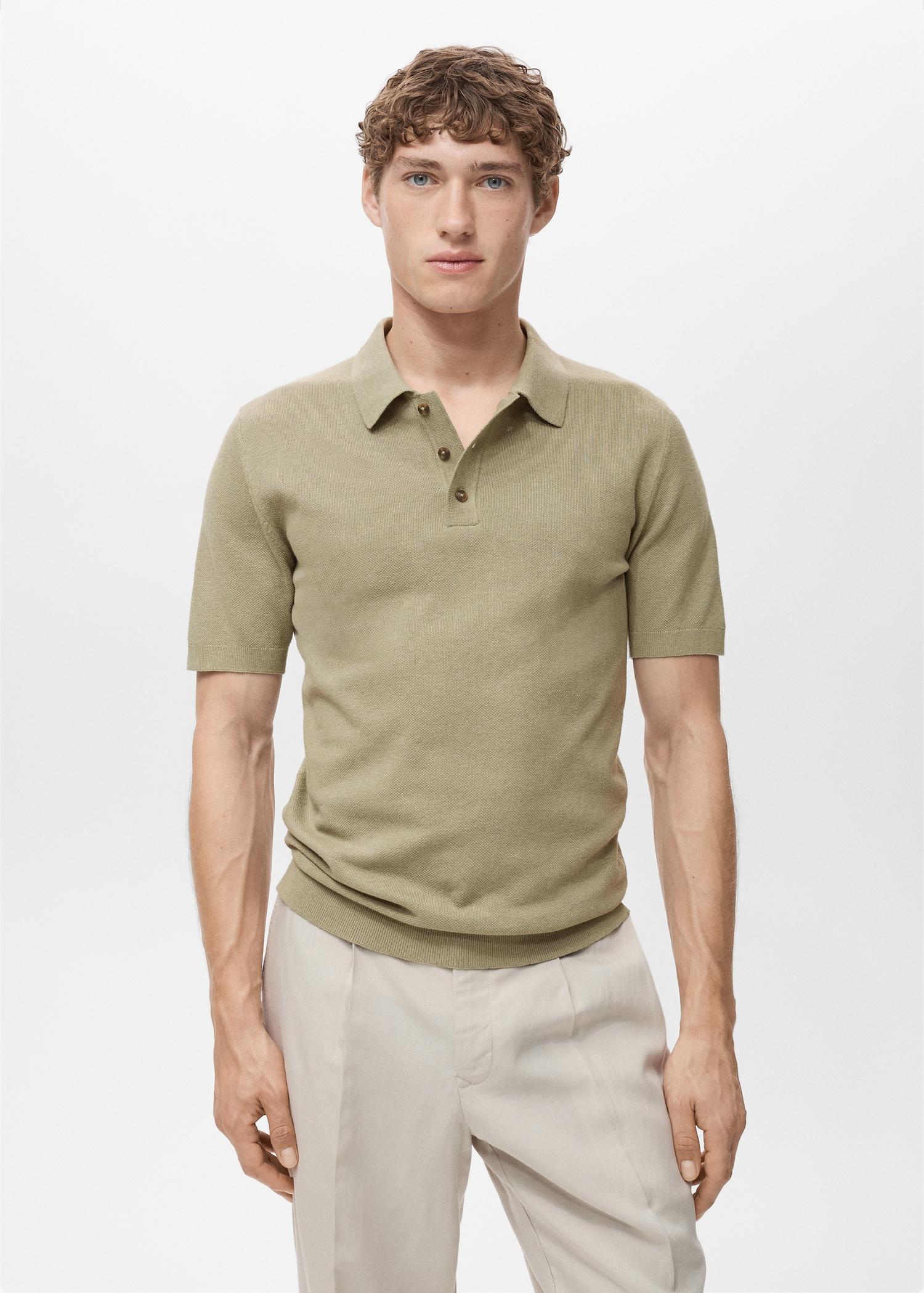 Fine-knit cotton polo shirt - Men | MANGO USA Product Image