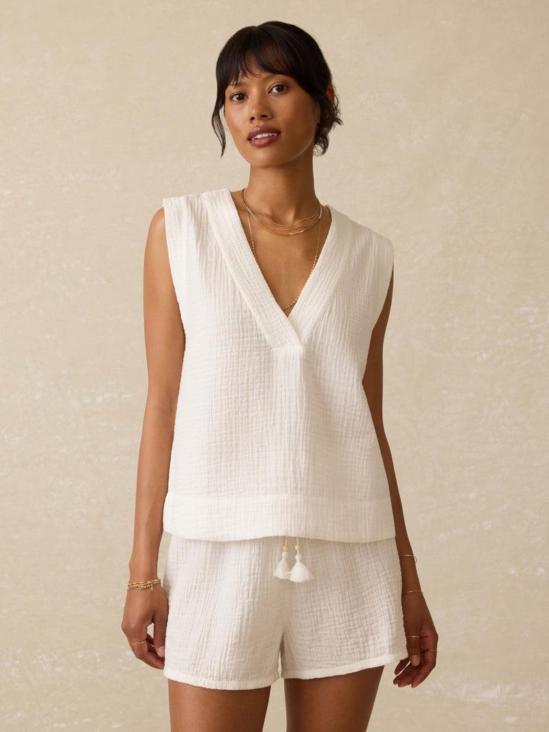 Dune Cotton Gauze Sleeveless Popover - White Product Image
