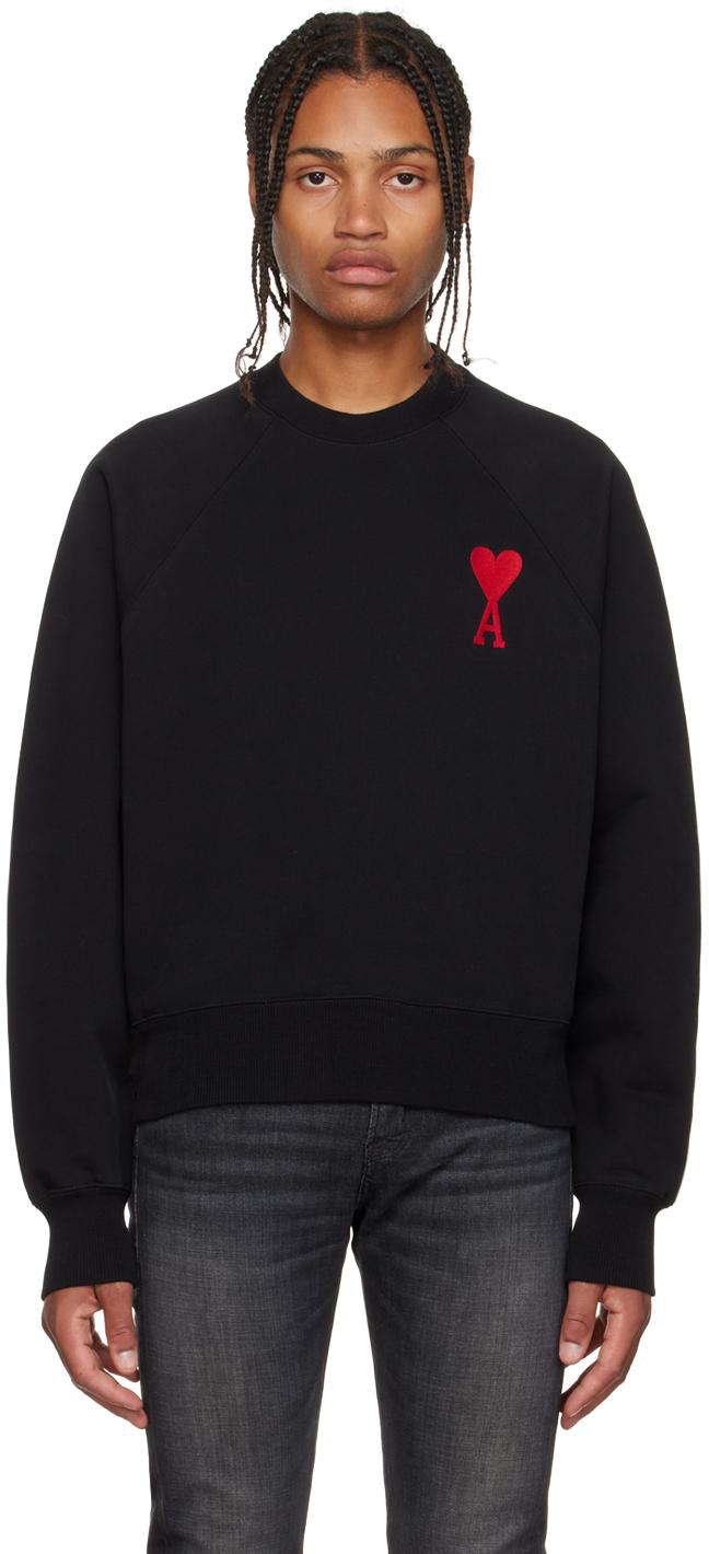 AMI ALEXANDRE MATTIUSSI Ami Classic Black Sweater With Round Neckline And Emblem Detail Product Image