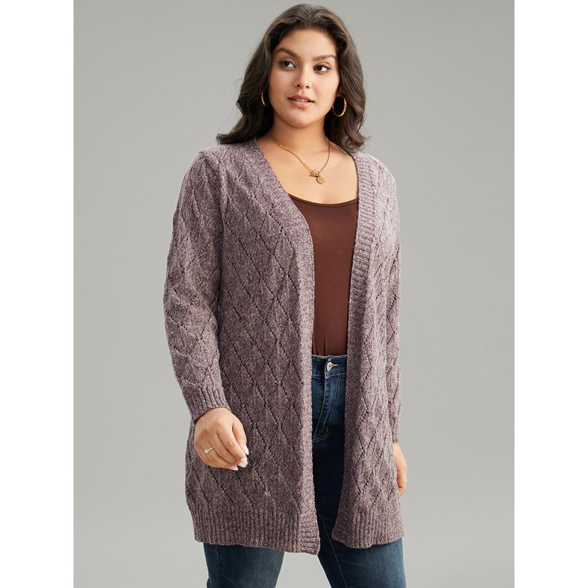 Plus Size Heather Eyelet Open Front Plisse Cardigan Mauve Women Casual Loose Long Sleeve Everyday Cardigans BloomChic 28/5X Product Image