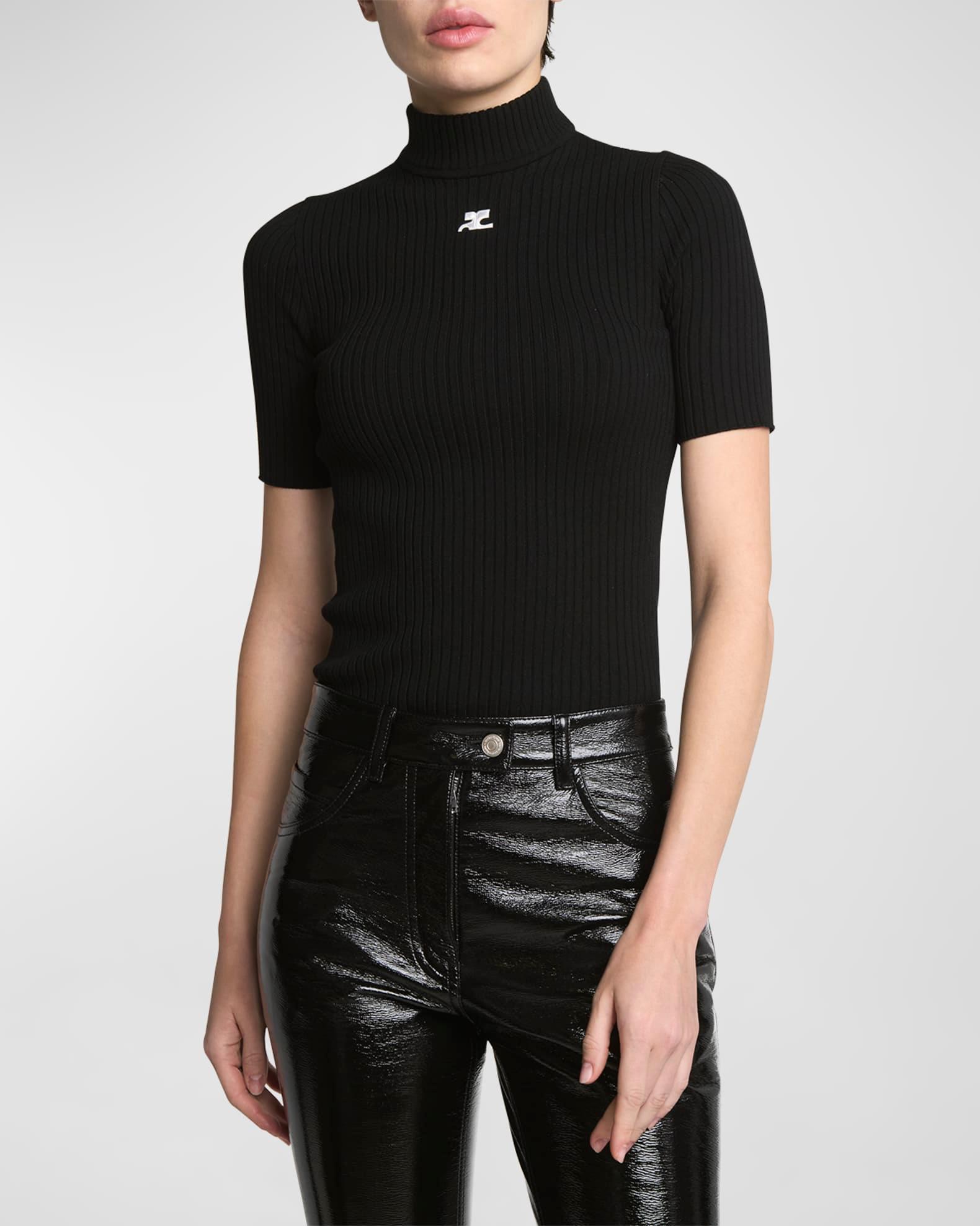Mock-Neck Short-Sleeve Rib Pullover Product Image