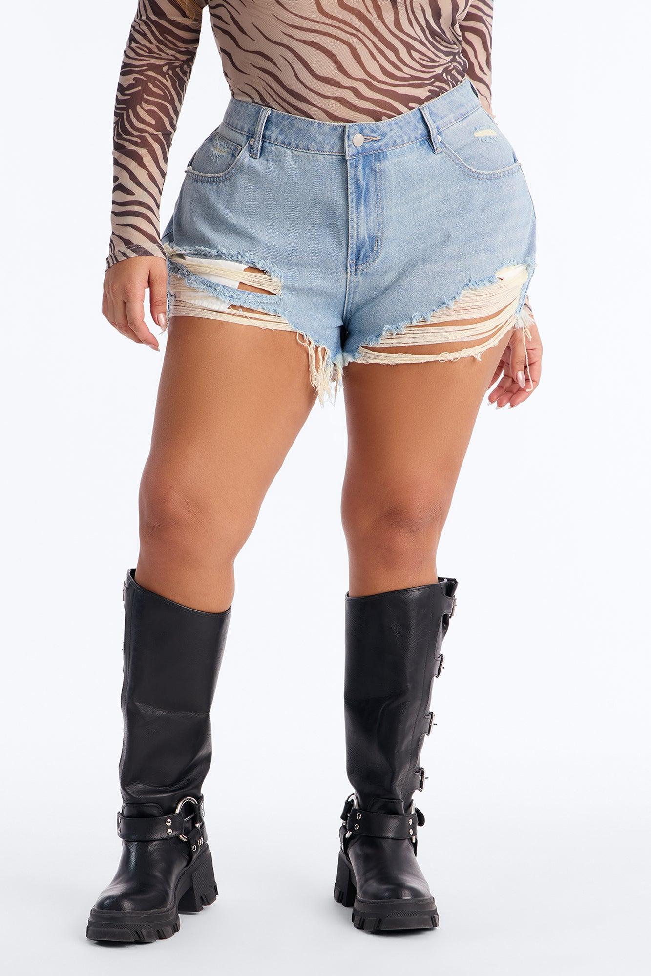 Summer Break Ripped Cut Off Denim Shorts - Medium Wash Female Product Image
