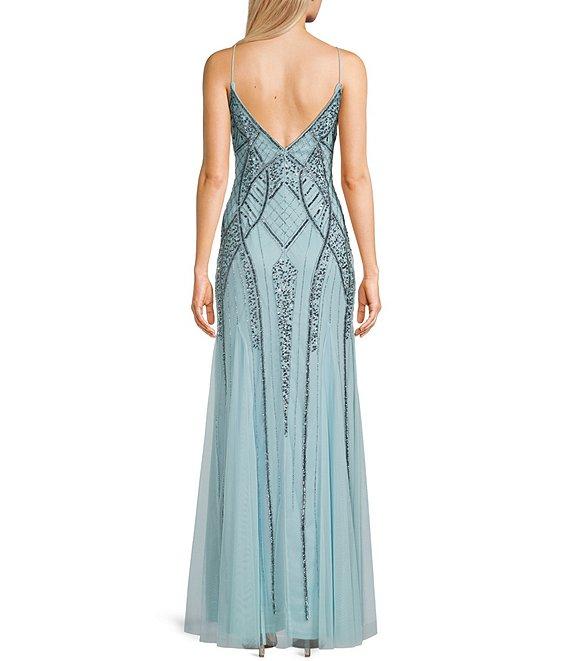 Jump V-Neck Sleeveless Beaded Long Dress Product Image
