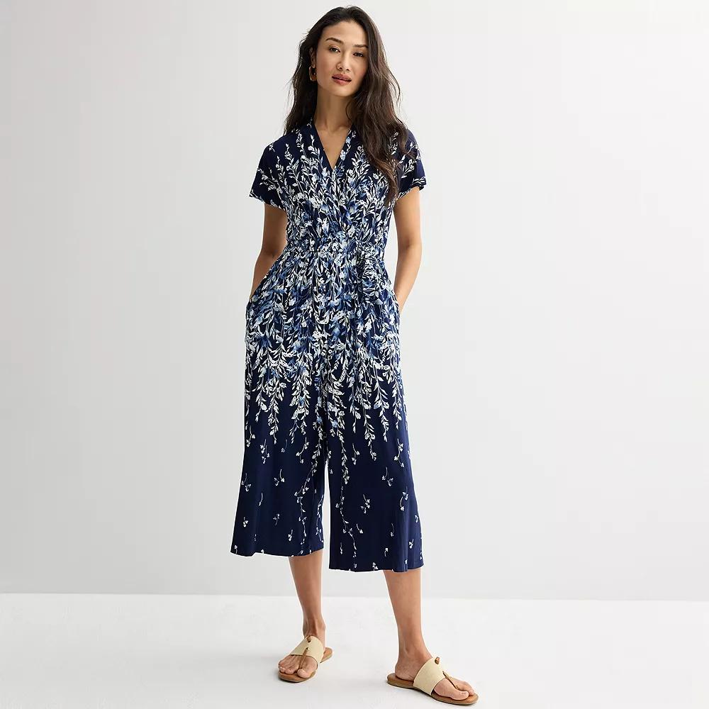 Petite Sandra Darren Surplice Printed Jumpsuit, Women's, Size: Large Petite, Navy White Product Image