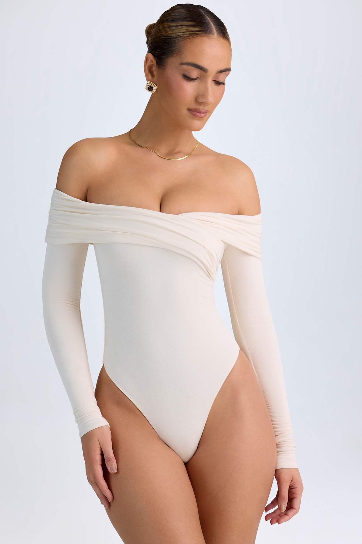 Modal Off-Shoulder Ruched Bodysuit in Ivory Product Image