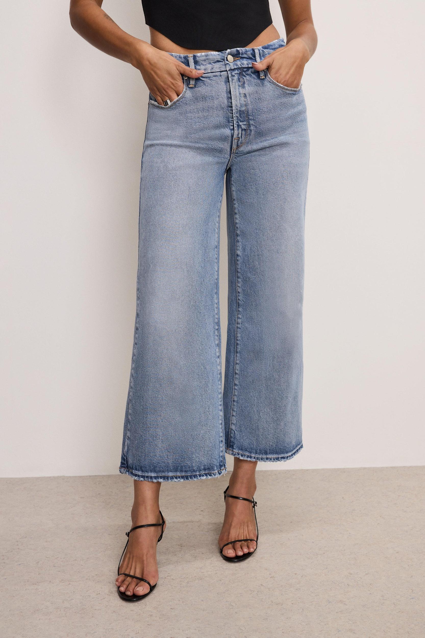 SOFT TECH GOOD WAIST PALAZZO CROPPED JEANS | INDIGO861 Product Image