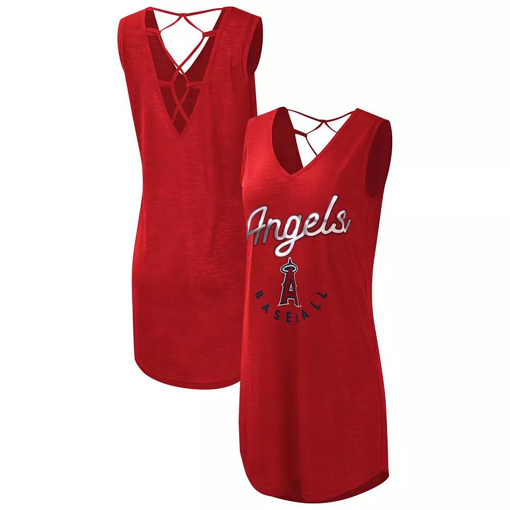 Women's G-III 4Her by Carl Banks Red Los Angeles Angels Game Time Slub Beach V-Neck Cover-Up Dress, Size: Large Product Image