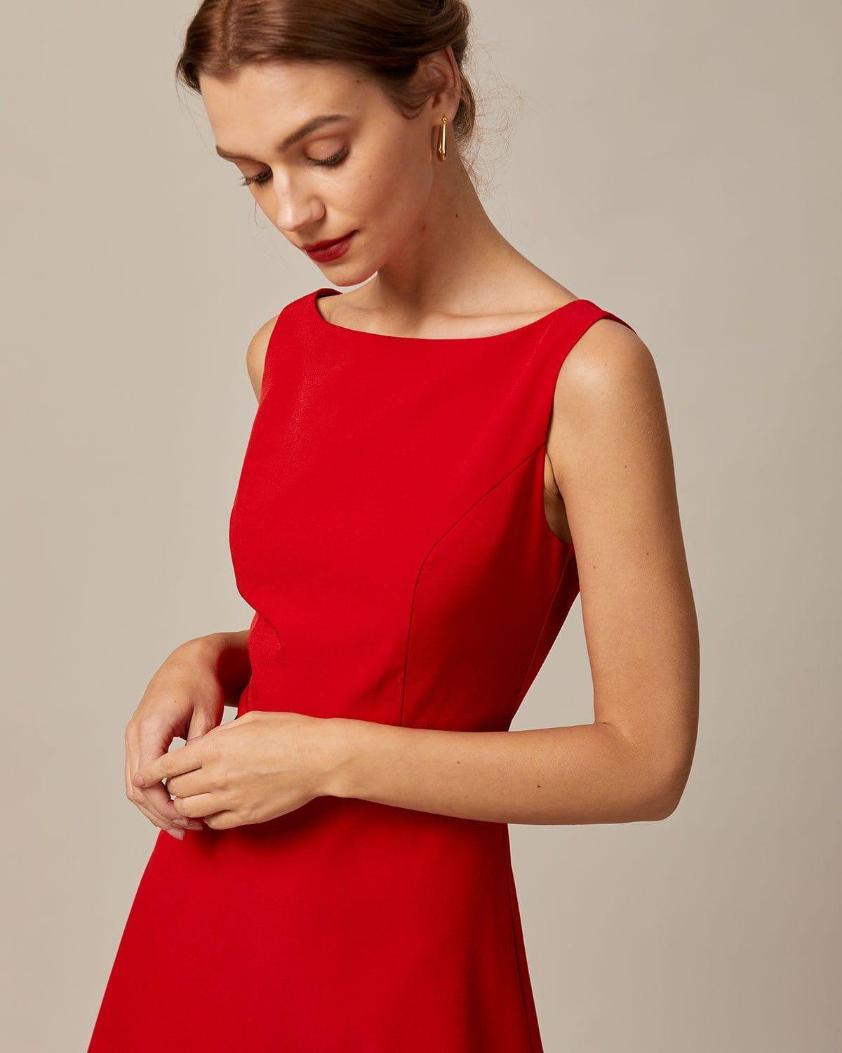 The Red Boat Neck High Waisted Mini Dress Product Image