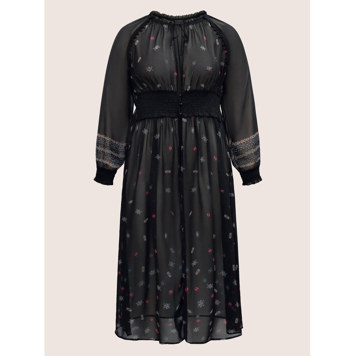 Plus Size Bandana Print Mesh Shirred Split Side Kimono Women Black Resort Shirred Vacation Kimonos BloomChic 18-20/2X Product Image