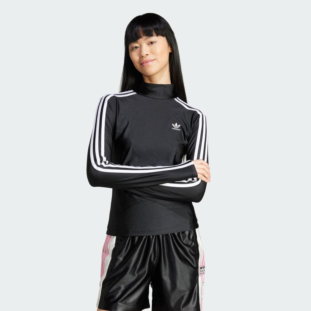 adidas Adicolor 3-Stripes Turtleneck Long Sleeve Tee Black L Womens Product Image