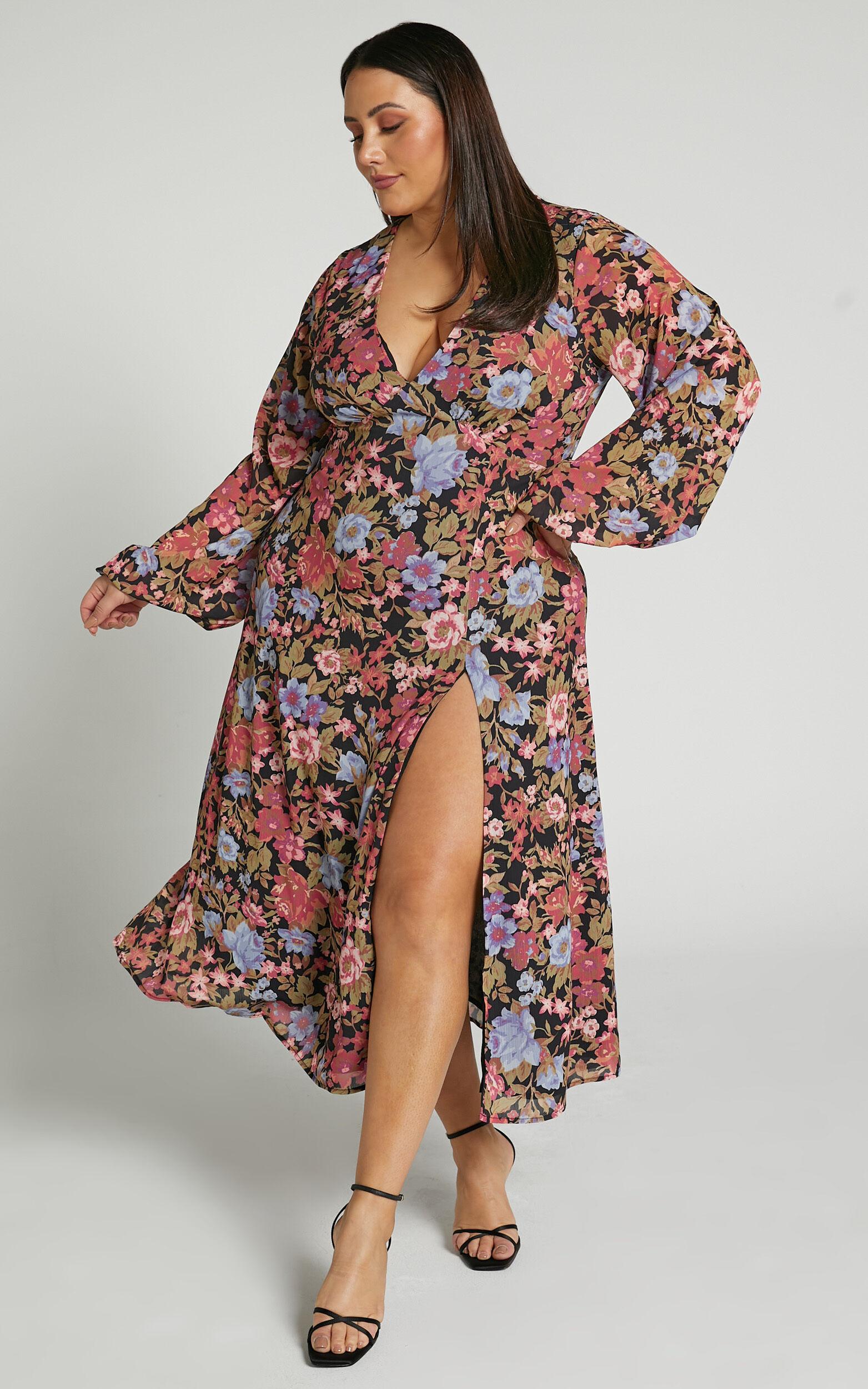 Henny Midi Dress - Long Sleeve Split Dress in Dusk Floral Product Image