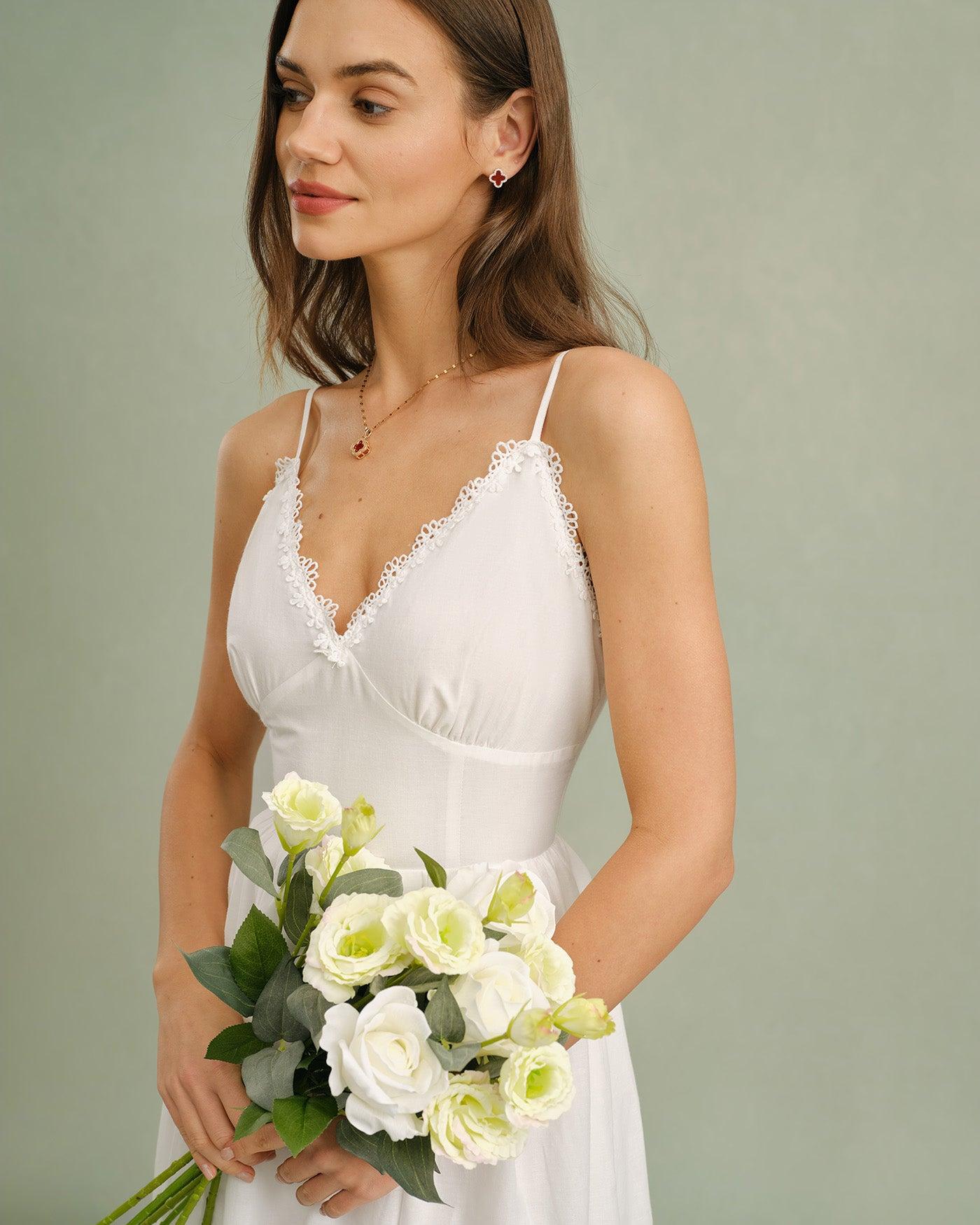 White Lace X Cross Slip Midi Dress Product Image