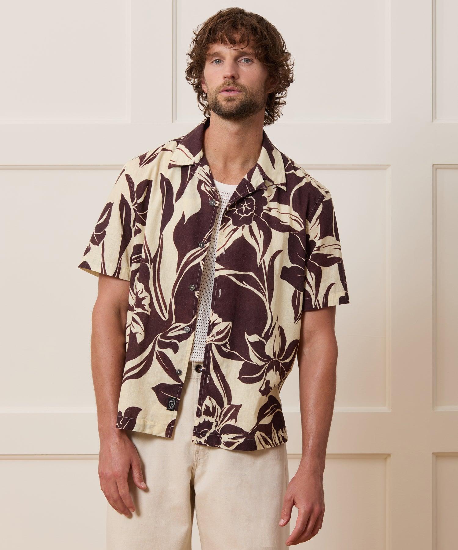 Cotton-Linen Floral Camp Collar Shirt Product Image