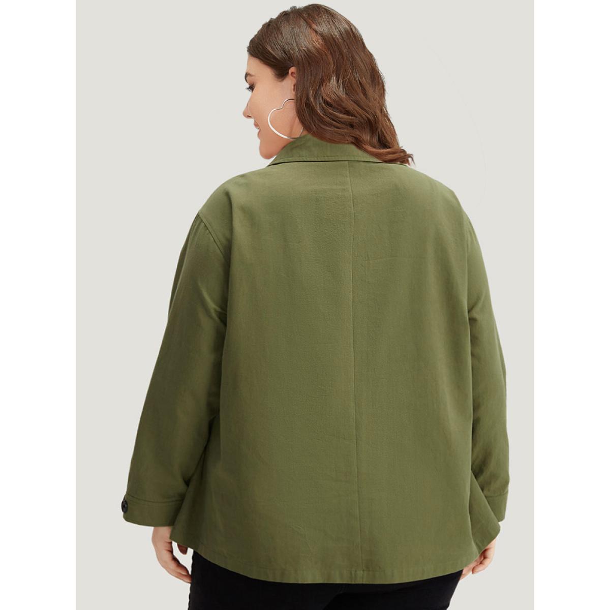 Plus Size Solid Gathered Button Through Pocket Jacket Women Moss Casual Plain Ladies Dailywear Winter Coats BloomChic 10/M Product Image