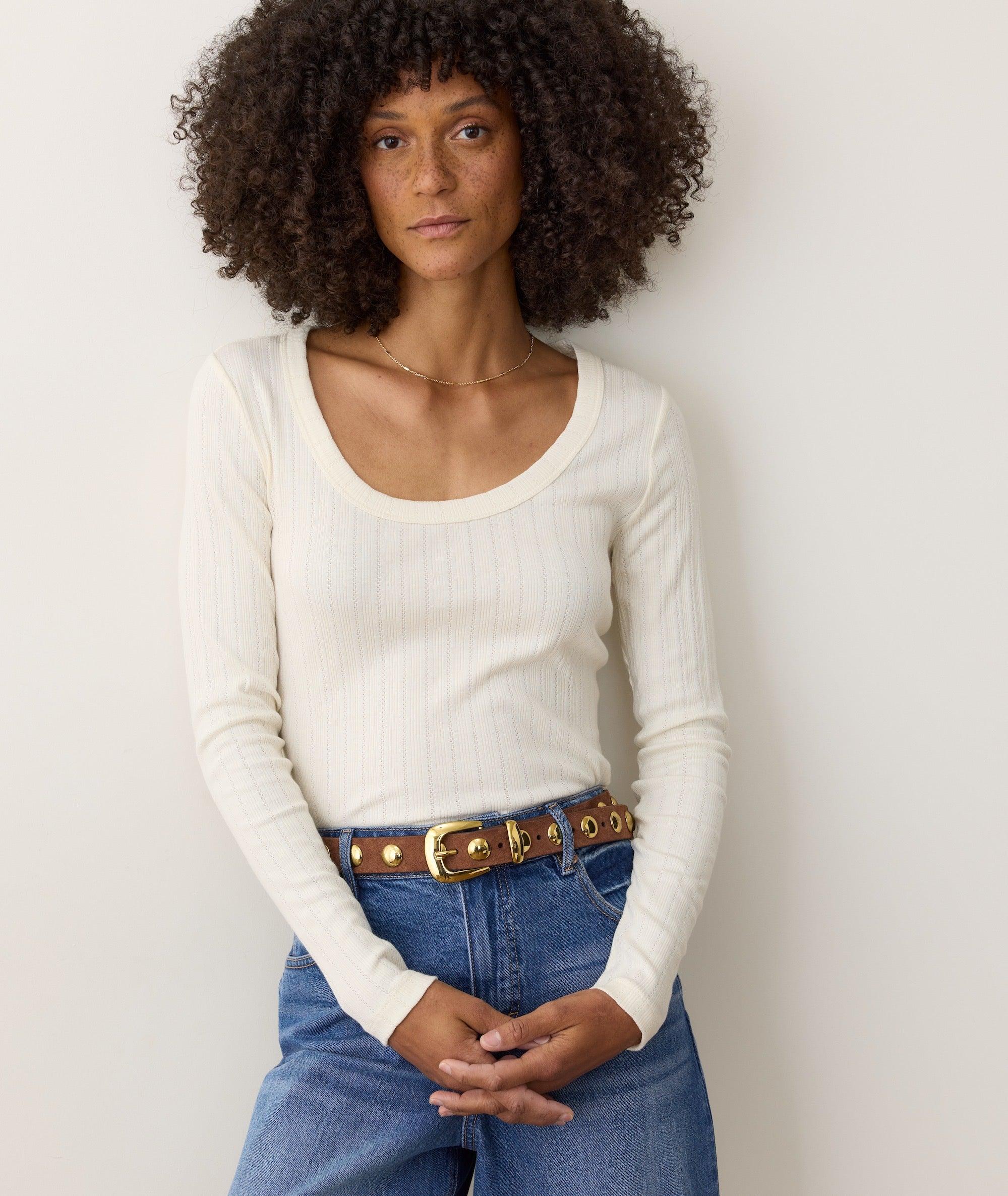 Lexi Rib Pointelle Longsleeve Scoop Tee Product Image