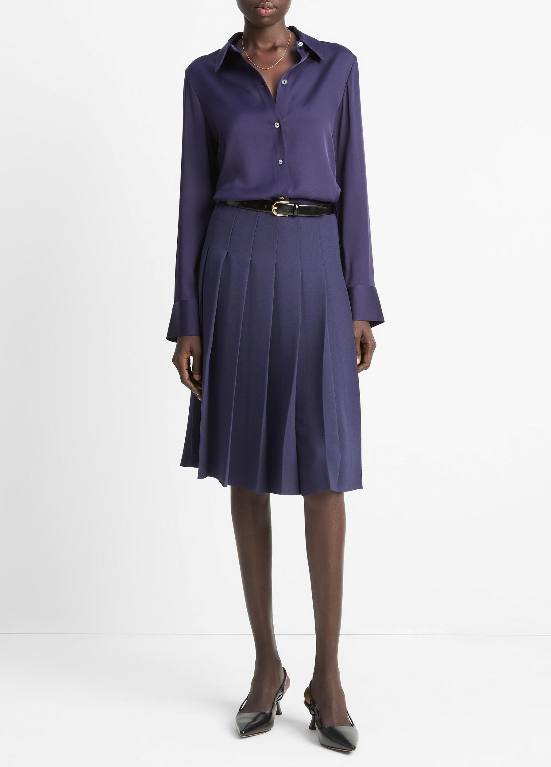 Silk-Blend Slim Button-Front Blouse Product Image