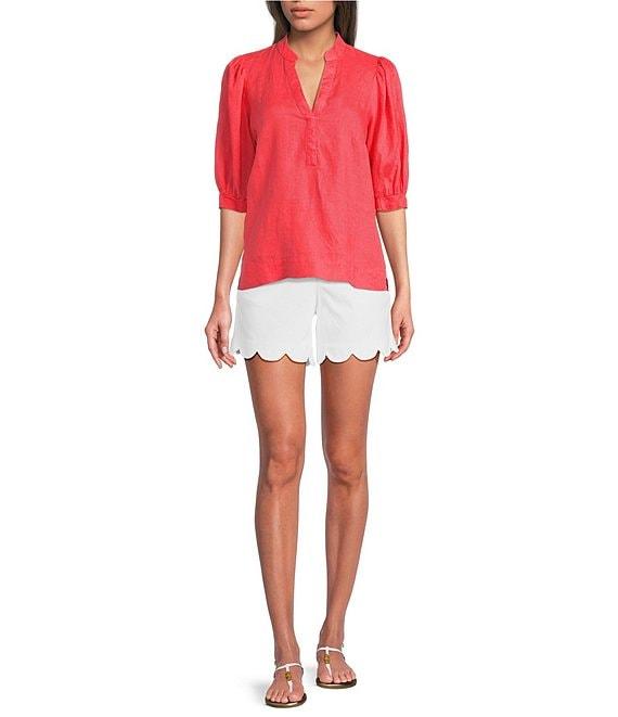 Lilly Pulitzer Mialeigh Linen Notch Collar Elbow Puff Sleeve Top Product Image