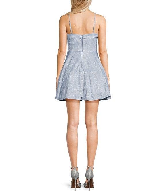 City Vibe Spaghetti Strap Front Bow Glitter Skater Party Dress Product Image
