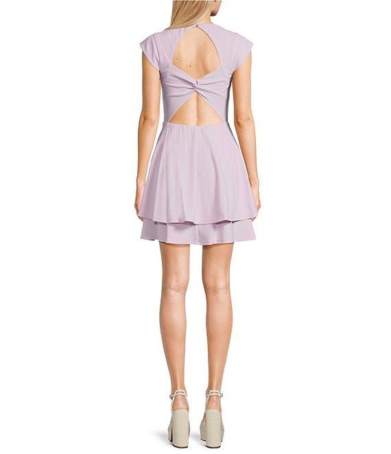 Next Up Cap Sleeve Sweetheart Neck Double Tier Skirt Dress Product Image