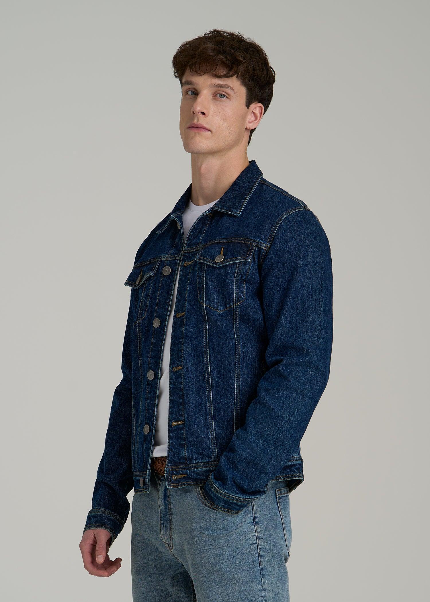 Denim Trucker Jacket for Tall Men in Mid Ocean Blue Male Product Image