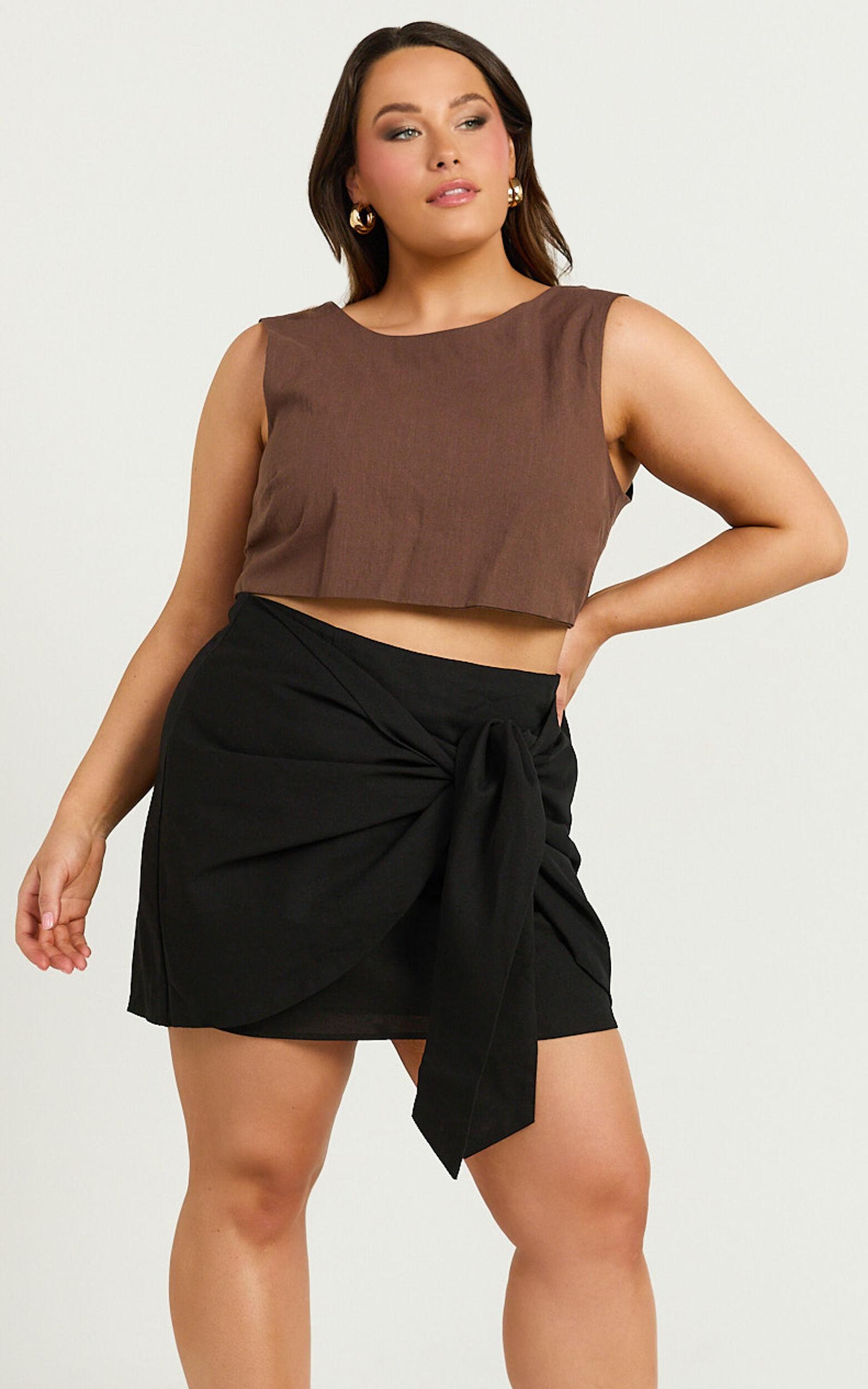Zena Mini Skirt - Linen Front Tie Wrap Skirt in Black Product Image
