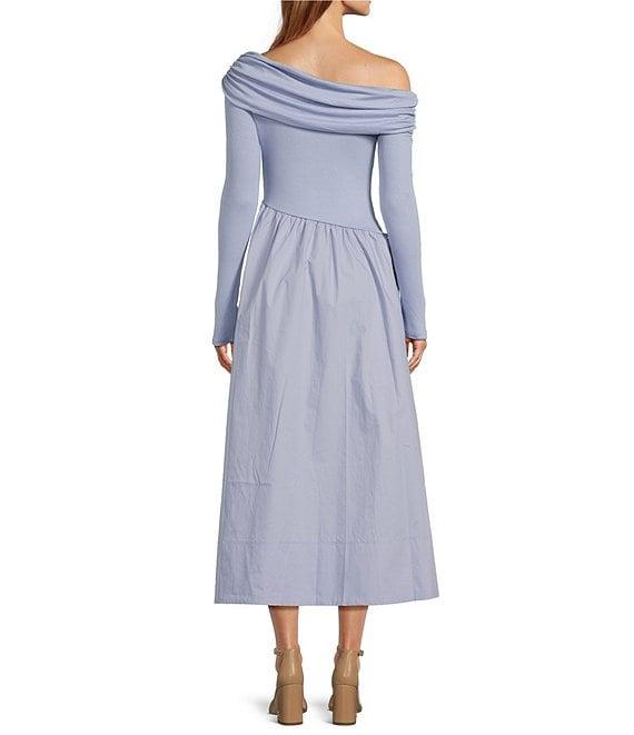 ASTR the Label Off-The-Shoulder Long Sleeve Mixed Media Midi Dress Product Image