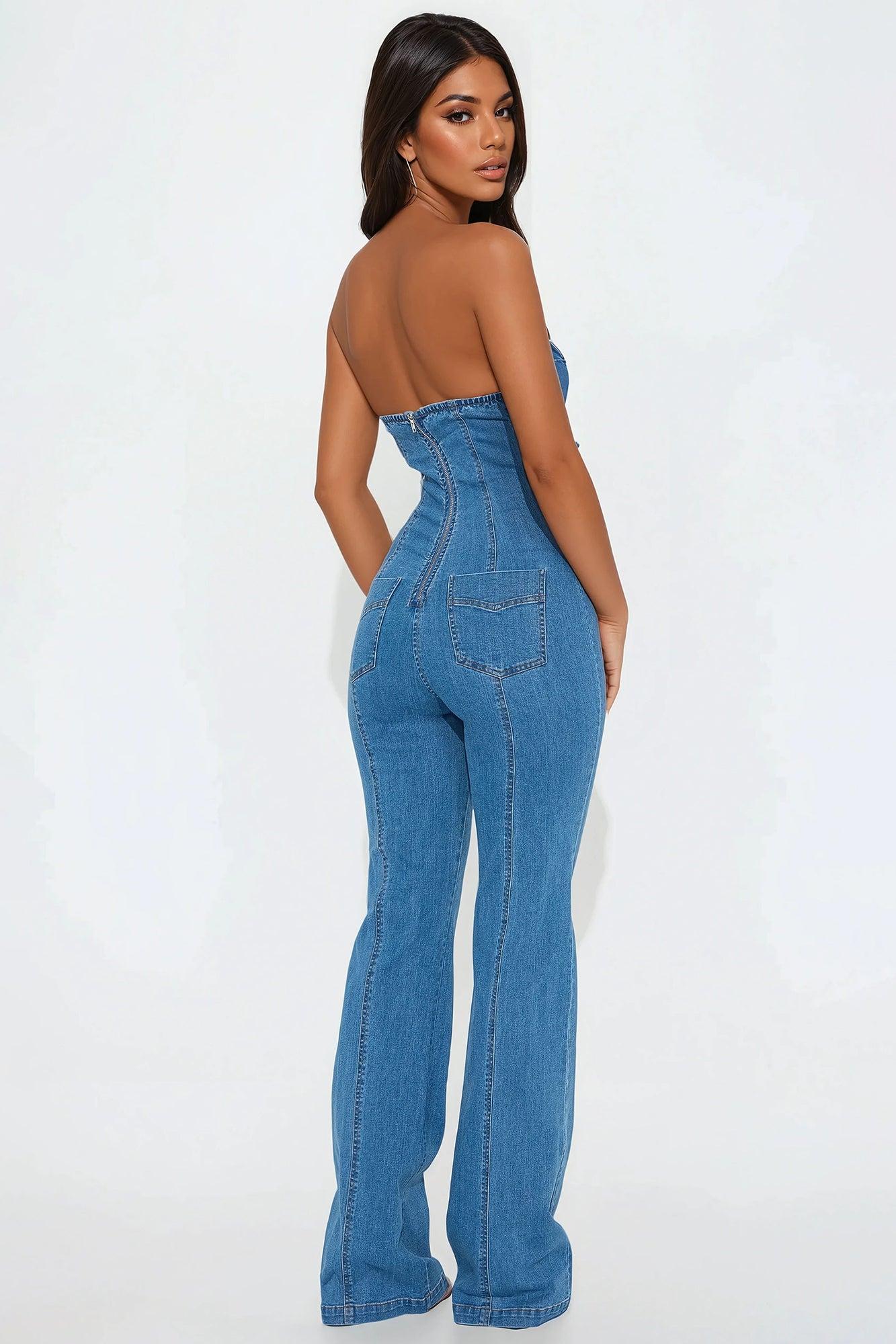 My Gift To You Denim Jumpsuit - Medium Wash Product Image