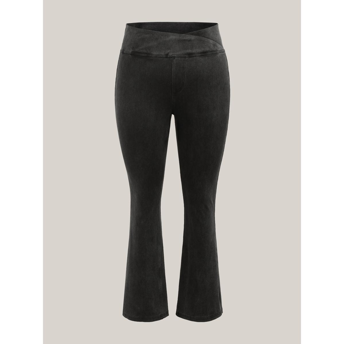 Plus Size Overlap Waist Stretchy Knit Bootcut Jeans Women Denimblack Casual Medium stretch Slanted pocket Jeans BloomChic 18/2X Product Image